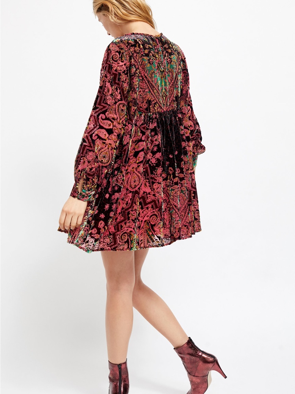 Free People Mirror Mirror Velvet Burnt Red Floral Tunic Dress - Picture 13 of 16